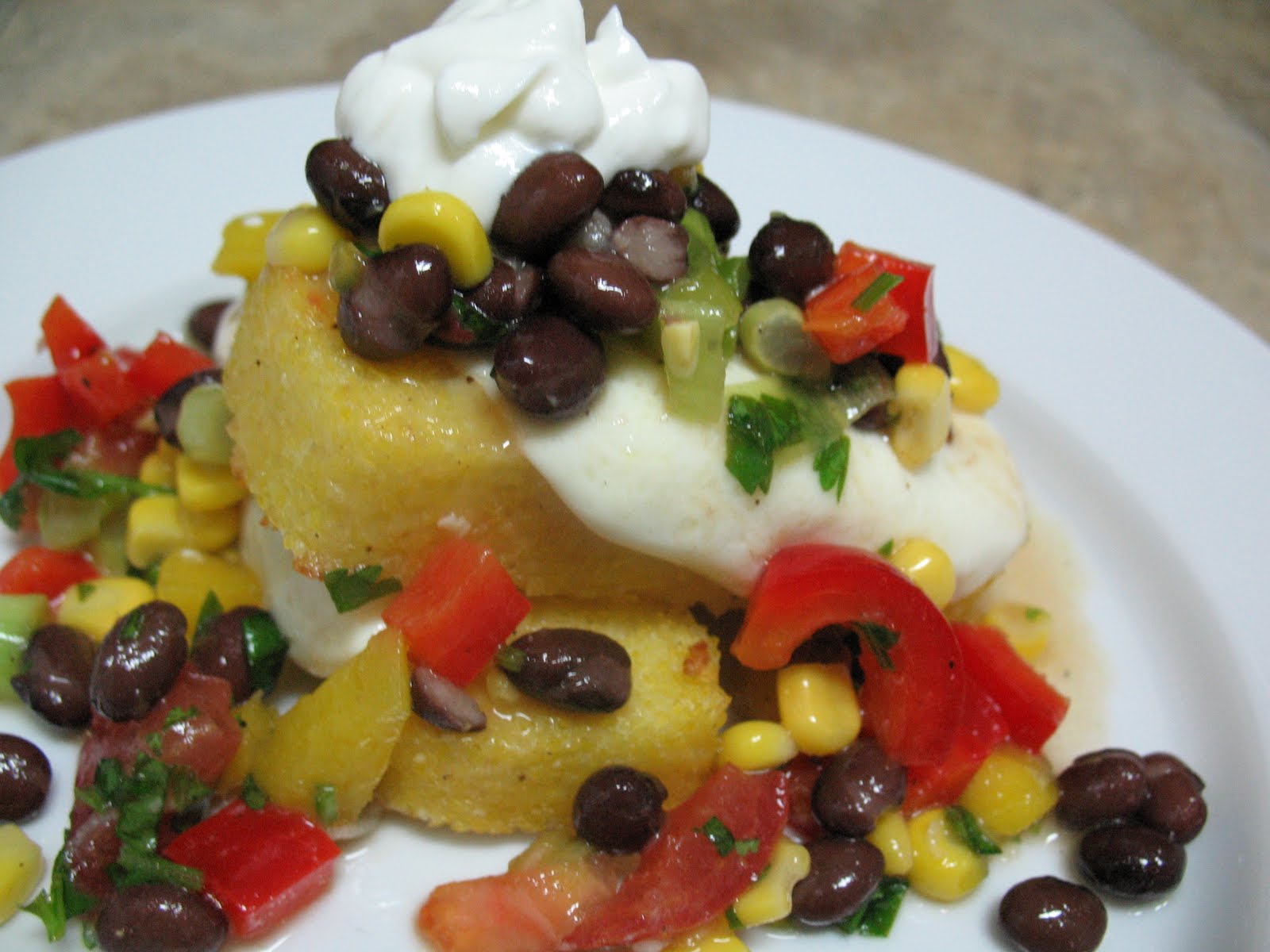 Dining In Broiled Polenta with Black Bean, Mango and Corn Salad